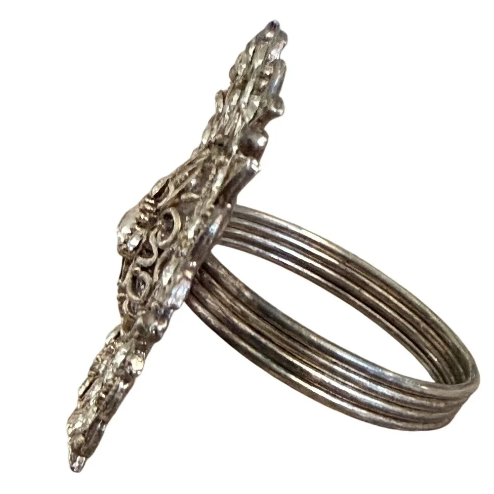 Vintage Filigree Rhinestone Napkin Rings Set of 2 Silver Tone Round Table Decor